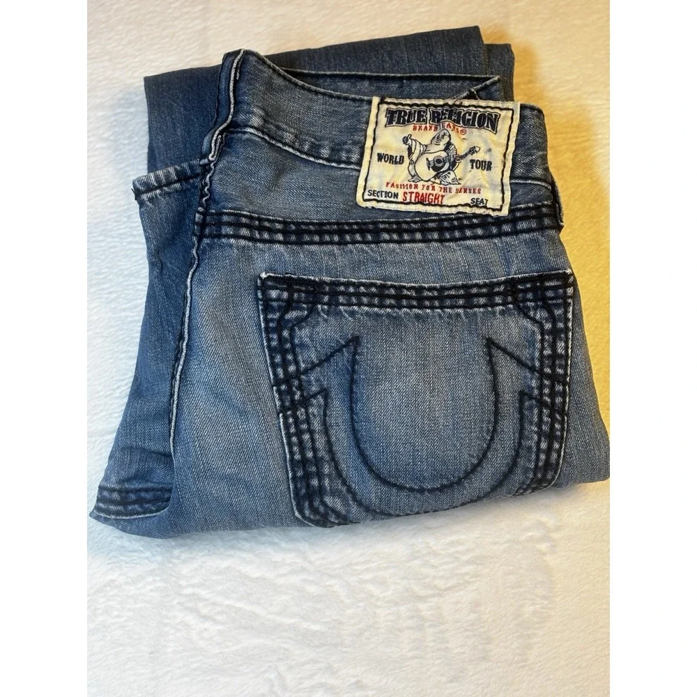 Vintage True‎ Religion Mens Jeans Size 31 Y2K Made In USA Distressed Medium Wash